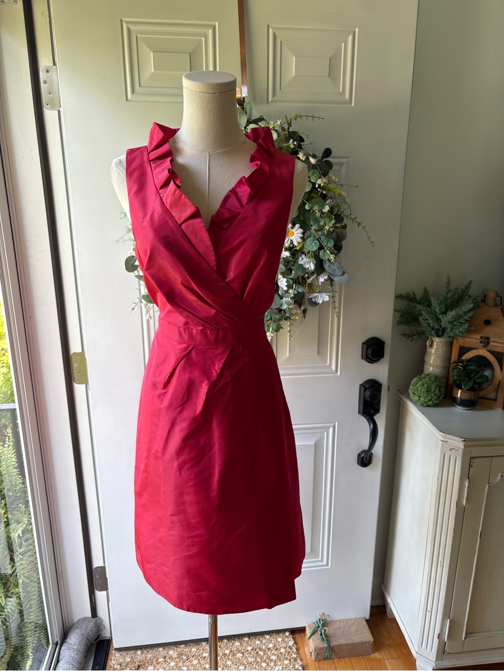 J. Crew 100% Silk Fuchsia Ruffle V-Neck Wrap-Style Mini Dress
